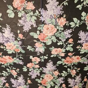 Black Floral Rose Lilac Cotton Blend Fabric Large Cottage Garden Print 44x6 Yard